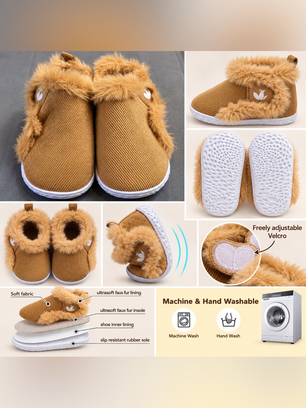 🤎 Brown Baby Fleece Booties — 0–6 Months
